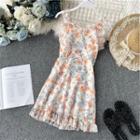 Frill-hem Floral Print Sleeveless Dress As Shown In Figure - One Size