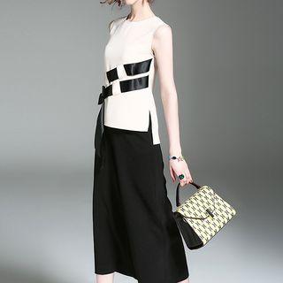 Set: Ribbon Detail Sleeveless Top + Wide Leg Pants