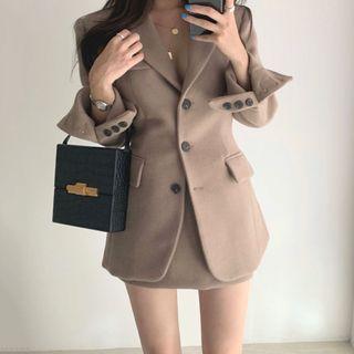 Plain Button Coat / Mini A-line Skirt