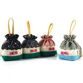 Lace Trim Bow Detail Drawstring Pouch (various Designs)