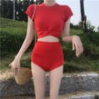 Short-sleeve Cutout Bikini + Swim Shorts