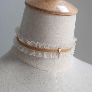 Retro Frilled Trim Choker Brown - One Size