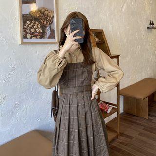 Set: Plain Shirt + Plaid Jumper Dress
