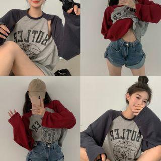 Long-sleeve Cutout Raglan T-shirt / Denim Shorts