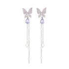 925 Sterling Silver Rhinestone Butterfly Fringed Dangle Earring