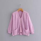 V-neck Pocketed Cardigan Pink - One Size