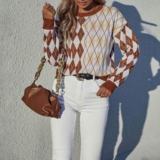 Argyle Print Paneled Sweatshirt