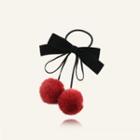 Velvet Bow Pom Pom Accent Hair Tie