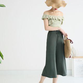 Drawstring Plain Wide Leg Pants