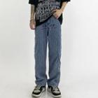 Letter Embroidered Striped Straight-leg Jeans