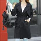 Tab-sleeve Trench Coat With Sash Black - One Size