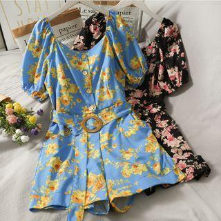 Off-shoulder Printed Playsuit With Belt