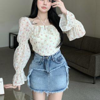 Denim Skort / Floral Blouse