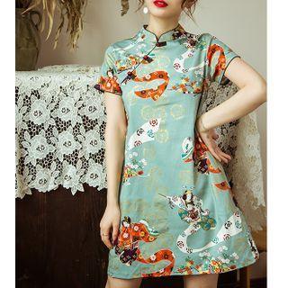 Short-sleeve Print A-line Qipao