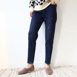 Buckled Distressed Baggy Jeans