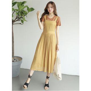 Square-neck Tie-back Long Pinafore Dress