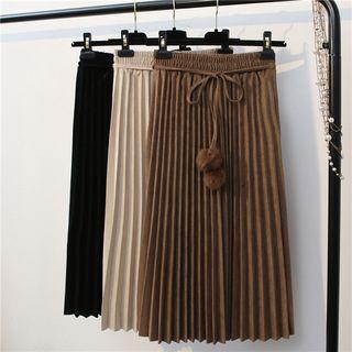 Pleated Pom Pom Midi Skirt