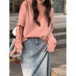 Long-sleeve Cut-out T-shirt Pink - One Size