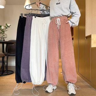 Corduroy High-waist Drawstring-cuff Pants