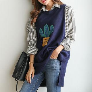 Round-neck Cactus Print Knit Vest
