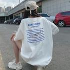 Elbow-sleeve Letter Print Ripped T-shirt