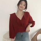 3/4-sleeve V-neck Blouse As Shown In Figure - One Size