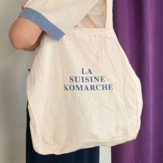 Lettered Cotton Shopper Bag Cream - One Size