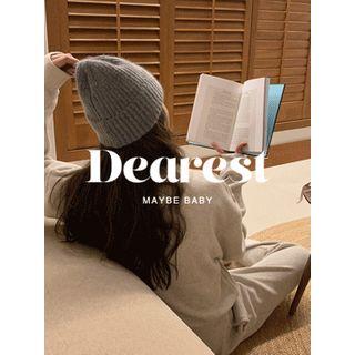 Drop-shoulder Letter-embroidered Pullover Oatmeal - One Size
