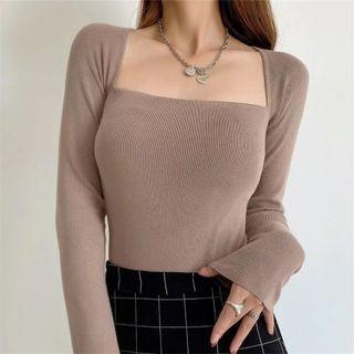 Long Sleeve Square-neck Plain Sweater