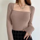 Long Sleeve Square-neck Plain Sweater