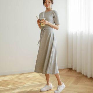 Short-sleeve Drawcord Midi Dress