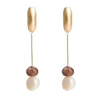 Faux Pearl & Bead Dangle Earring 1 Pair - White & Brown - One Size