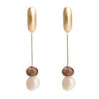 Faux Pearl & Bead Dangle Earring 1 Pair - White & Brown - One Size