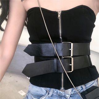 Belt Accent Tube Top / Pleated Skirt