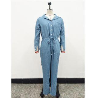 Drawstring Waist Denim Jumpsuit