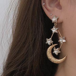 Moon Drop Earring 1 Pair - Silver Needle - Gold - One Size