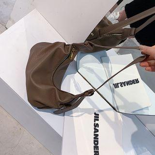 Shirred Faux Leather Zip Crossbody Bag