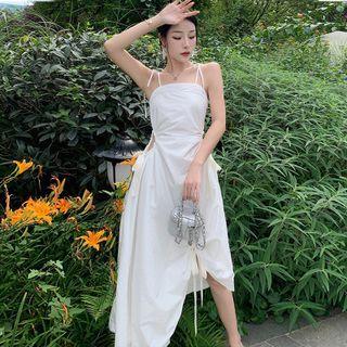 Spaghetti Strap Irregular Cutout Midi A-line Dress