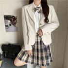 Single Breasted Blazer / Shirt / Plaid Pleated Skirt