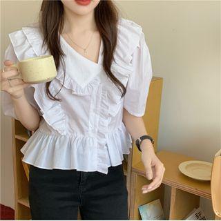 V-neck Ruffled Cropped Shirt