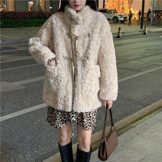 Fleece Jacket / Long-sleeve Leopard Print Mini A-line Dress