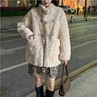 Fleece Jacket / Long-sleeve Leopard Print Mini A-line Dress