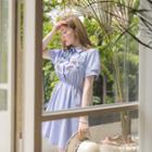 Short-sleeve Embroidered Stripe Cotton Mini Dress