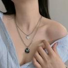 Lettering Heart Pendant Double-layered Necklace As Shown In Figure - One Size