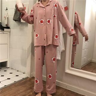 Loungewear Set: Piggy Print Long-sleeve Top + Pants