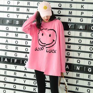 Asymmetric Print Long-sleeve T-shirt