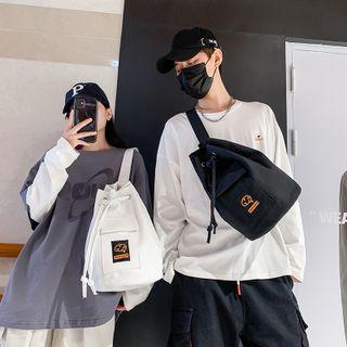 Label Applique Drawstring Bucket Bag