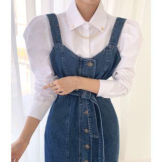 Puff-shoulder Shirt With Chain Collar-pin