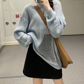 Mesh Panel Sweater Light Blue - One Size