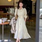 Long Sleeve Belted Plain Shirtdress